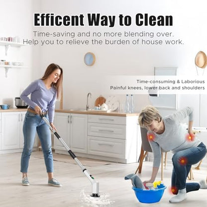 Electric Spin Scrubber, Bathroom Scrubber, Cordless Shower Cleaner Brush, 9 Replaceable Brush Heads, 2-Speed Adjustable, 2000mAh Battery, for Shower Tub Kitchen Tile Toilet