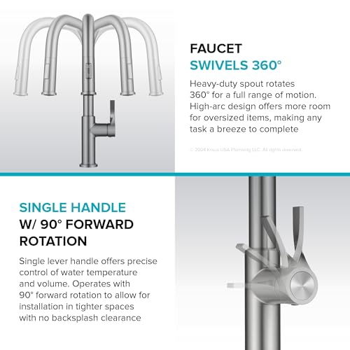 KRAUS Torak Pull Down Kitchen Faucet in Spot-Free Stainless Steel with 2 Function Sprayer, Pre-Attached Water Lines, and Mounting Hardware, KPF-2841SFS - color: Spot Free Stainless Steel, style: Pull-Down Square Arc Faucet