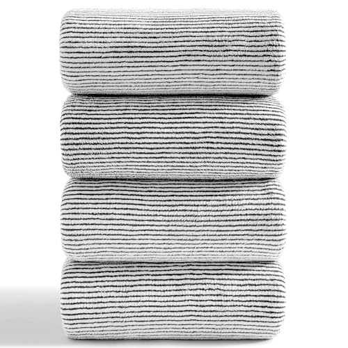 4 Piece Bath Towel Set 35"x70"Oversized Bath Towel for Bathroom Ultra Soft Fluffy Extra Large Bath Sheet Luxury Premium Bathroom Towel Highly Absorbent Quick Dry Shower Towel for Hotel Spa,Black White - color: Black/White, size: 4 Piece Bath Sheet (35 x 7