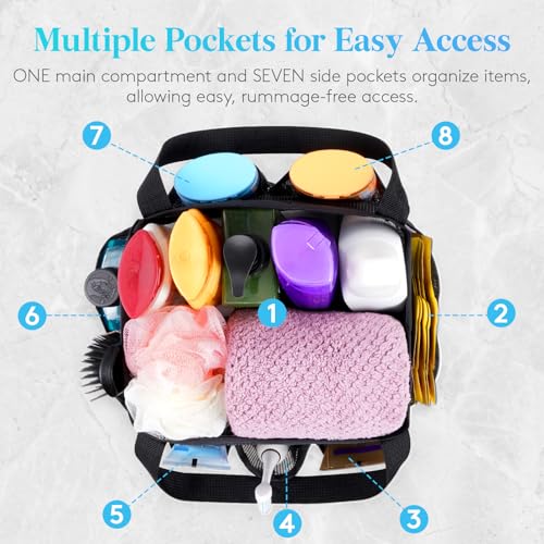 Lifewit Mesh Shower Caddy Portable for College Dorm Room Essentials with 7 Pockets, Freestanding Hanging Organizer Basket, Quick Dry Tote Bag for Camping, Bathroom, Beach, Travel, 1 Pack, Black | 2 Handles, Freestanding, Quick Dry Tote Bag, 7 Pockets, for