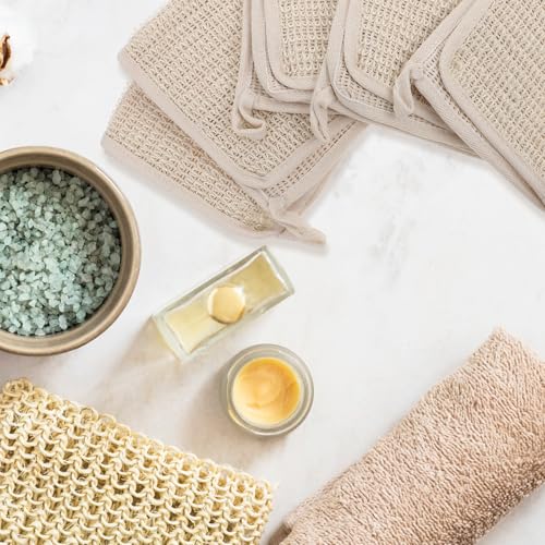 Happyyami 5pcs Linen Bath Towel Set with Rich Foam and Massage Features, Square Shower Bathing Towels for Exfoliating and Deep Cleansing in Bathroom
