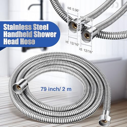 Dreyoo 3 Way Shower Head Splitter Kit, Brass G1/2 Diverter Valve with 79 Inch Stainless Steel Hose, Universal Shower Diverter for Dual Heads, Includes PTFE Tape - size: 79 in