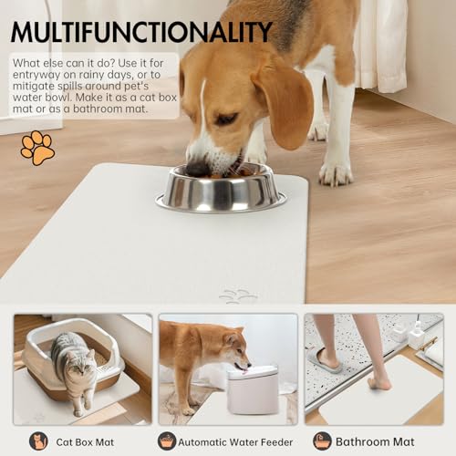 Newest Diatomite Stone Pet Feeding Mat for Dog&Cat–Super Absorbent Diatomite Fast Drying Stone Dog Food Mat, Quick Dry Dog Mats for Food and Water with Non-Slip Pad (24×16'', Off White, Square) - color: Off White Square