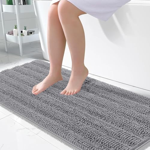 OLANLY Thick Large Bathroom Rugs 50x30, Soft Chenille Bath Rugs, Grey | Absorbent Striped, Rubber Backing, Machine Wash Dry, Bath Mats for Bathroom Floor, Tub and Shower, Home Decor Accessories - color: Grey, size: 50" X 30"