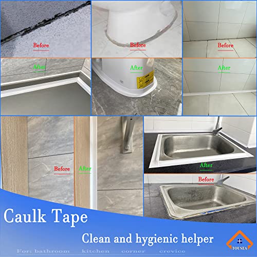 TOUSEA White 1.5"x10.5ft Peel and Stick Caulk Tape for Toilet, Tub, Kitchen | White or Clear Sealing Tape for Toilet, Tub, Sink, Bath Peel and Stick Backsplash - Renter Friendly, Easy Install - style: White-1.5IN-10.5FT-A