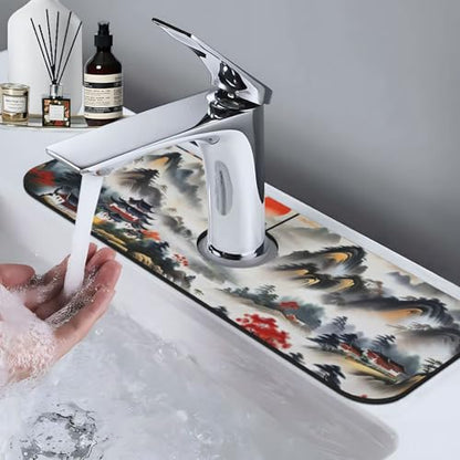 Chinese Sun Mountain Tower Garden Fashion Kitchen sink faucet pad, strong water absorption, anti slip, easy to clean, very suitable for splash and drip prevention, suitable for kitchens and bathrooms - color: Chinese Sun Mountain Tower Garden Fashion