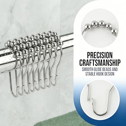 Shower Curtain Hooks Rings, Rustproof Metal Shower Curtain Rings for Bathroom Shower Rods Curtains - Set of 12, Nickel - color: Nickel