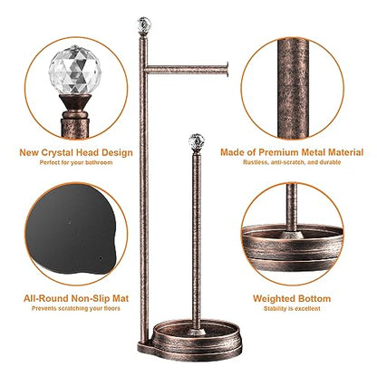 KASUNTO Toilet Paper Holder for Bathroom, Heavy Weighted Metal Free Standing Toilet Paper Holder Stand with Crystal Ball, Toilet Paper Roll Stand for Bathroom Accessories (Oil Rubbed Bronze) - color: D- Oil Rubbed Bronze