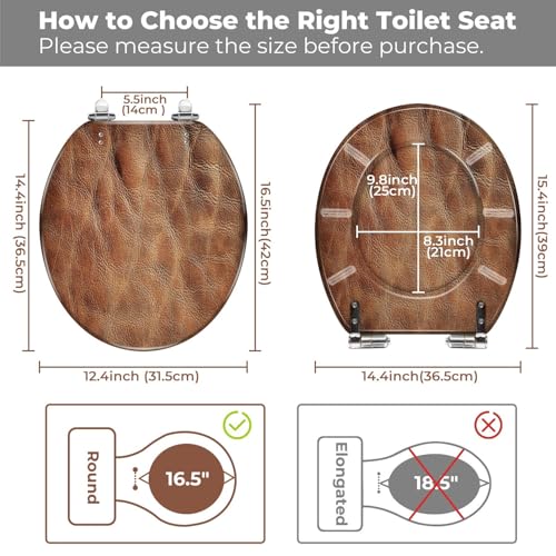Round Resin Toilet Seat, Quietly Close Quick Release Hinges Cover | Toilet Lid Cover Easy to Clean and Install, Brown Veal Leather Crumpled Mottled Grunge Texture Heavy Duty Toilet Seat - color: pattern7, size: O-shape