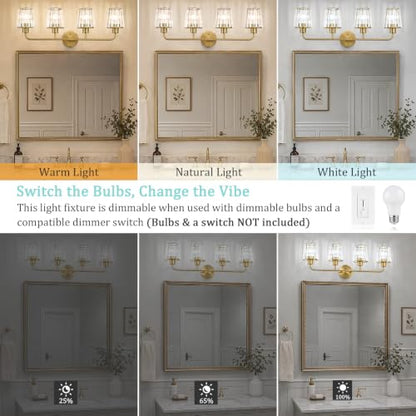 Brushed Gold Vanity Lights, 4-Light Crystal Bathroom Light Fixtures | Modern Bathroom Vanity Light E26 Wall Light over Mirror (Exclude Bulb) - color: Brushed Gold, size: 4-Light