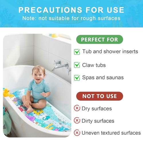 Upgrade Cartoon Baby Bath Mat Non Slip -40"x16" Extra Long Bathtub Mat for Baby Eco Friendly Durable Bath Mat for Tub Non Slip Kids Tub Mat with Suction Cups, Machine Washable and No Fading, Submarine - color: D-submarine