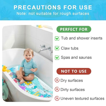 Upgrade Cartoon Baby Bath Mat Non Slip -40"x16" Extra Long Bathtub Mat for Baby Eco Friendly Durable Bath Mat for Tub Non Slip Kids Tub Mat with Suction Cups, Machine Washable and No Fading, Submarine - color: D-submarine