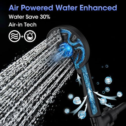 Shower Head with Handheld, High Pressure 10 Spray Modes, Matte Black | Built-in Pause Function, Power Wash Mode, Anti-Clog Nozzles, 71 Inch Stainless Steel Hose, Adjustable Overhead Bracket - color: Matte Black
