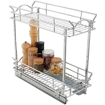 OCG Slide Out Cabinet Organizer for Narrow Cabinet (9" W X 21" D), 2 Tier Pull Out Shelves Slim Sliding Cabinet Organizer and Storage, Chrome - size: 9W21D