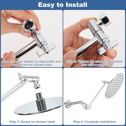 Stainless Steel Shower Extension, 10 Inch Adjustable Shower Extender Arm, for Rain Handheld Shower Shower (Silver)