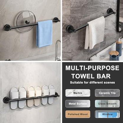 MGahyi Black No Drill Adjustable Stainless Suction Cup Towel Bar | 14.6 ~ 24Inch Extendable Bath Shower Towel Holdere,Heavy Duty Towel Rack Suitable for Tile, Glass & Smooth Flat Surfaces - color: Black