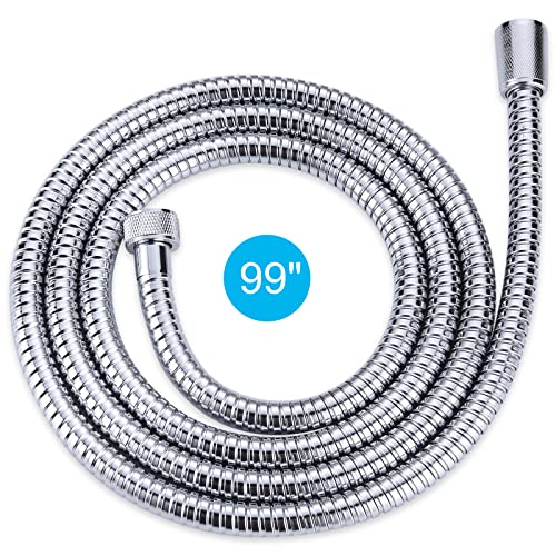99" Shower Hose, Stainless Steel Shower Head Hose Extension, Chrome | Stainless Steel Material, Stretchable Design, Tangle-Free Design, Double Buckle Design, Handheld Shower Hose for Bathroom - color: Chrome, size: 99inch