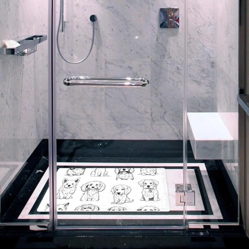 Bathtub Mats for Shower Tub, Doodle Art Animal Dogs Puppy Characters Anti-Slip Bath Mats for Inside Tub, Bathroom Shower Mats with Drain Holes and Suction Cups - color: Multi 04