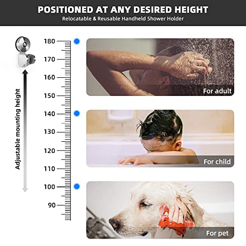 YOHOM Shower Head Holder Suction Cup Handheld Shower Bracket Adjustable Vacuum Shower Wand Hose Holder for Sprayer Nozzle Removable Bathroom Shower Accessory Clip Wall Mount Stainless Steel Brushed - style: Silver