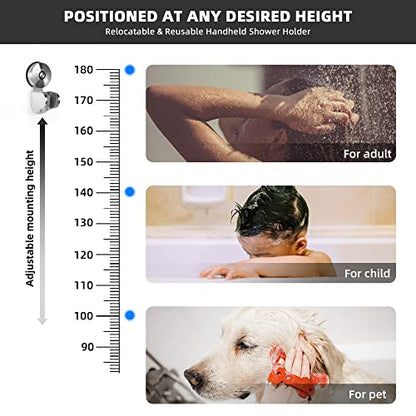YOHOM Shower Head Holder Suction Cup Handheld Shower Bracket Adjustable Vacuum Shower Wand Hose Holder for Sprayer Nozzle Removable Bathroom Shower Accessory Clip Wall Mount Stainless Steel Brushed - style: Silver