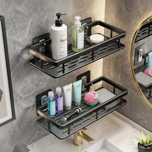 Wall-mounted Shower Rack, Large Capacity, No-drill Installation, Floating Shelf for Bathroom and Kitchen, Space-saving, Easy to Install, Used to Store Toiletries, Cosmetics and Miscellaneous Items
