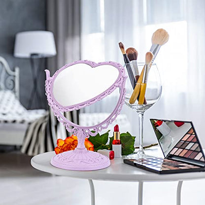 AKOAK Heart-Shaped Cosmetic Mirror, Purple | Plastic, Double-Sided, Rotatable, Lightweight - color: Purple