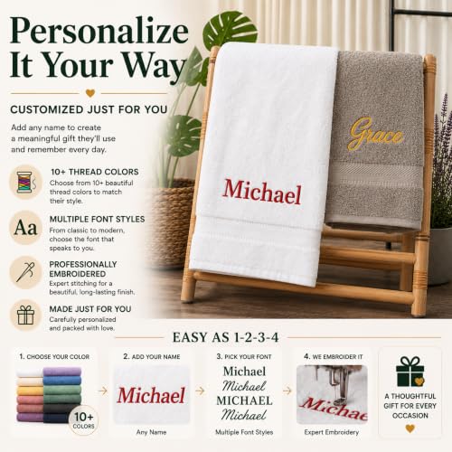 Personalized Towel Set, Custom Bath Towels with Name, Turkish Cotton Blue | Bath Sheet, 100% Cotton, Embroidered, Monogrammed, Customized Gift For Adults, Wedding, Bridal Shower, Housewarming - color: Mid Blue, size: Oversized Bath Sheet - 1 Piece