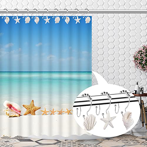 Decorative Shower Curtain Hooks,12 Pcs Seashell Double Shower Curtain Hooks | Decorative Shower Curtain Hooks,12 Pcs Seashell Double Shower Curtain Hooks