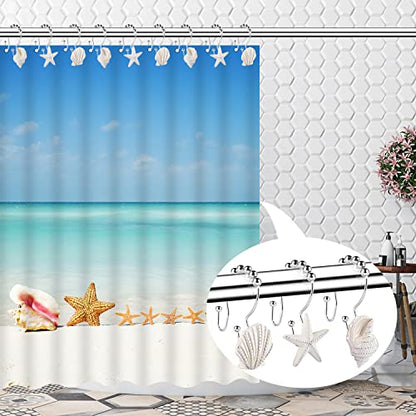 Decorative Shower Curtain Hooks,12 Pcs Seashell Double Shower Curtain Hooks | Decorative Shower Curtain Hooks,12 Pcs Seashell Double Shower Curtain Hooks