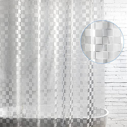 WELTRXE EVA Shower Curtain Liner 72x72 Inch 8G Heavy Duty Clear Shower Liner with Design, Plastic Shower Curtains for Bathroom Bathtub, Shower Stall, 3D Frosted Square Pattern, 3 Magnets - color: Clear - Mosaic, size: 72"W x 72"L (Pack of 1)