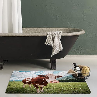 Rustic Bathtub Mat Non Slip for Kids Bath Tub Shower Mat Non-Slip Farmhouse Cute Cow Bath Mat for Tub Bathtub Mats with Suction Cups and Drain Holes Bathroom Soft Showermat 15"x27",Cute Cow - color: Cute Cow