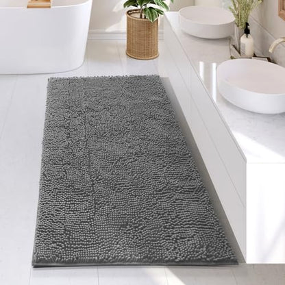 Hearth & Harbor Bathroom Rugs, Chenille Bath Mat - Machine Washable Bath Mats for Bathroom Non-Slip Backing Rubber, Quick Dry Bathroom Mat, 26 x 44 - Frost Grey - color: Frost Grey, style: 26 x 44