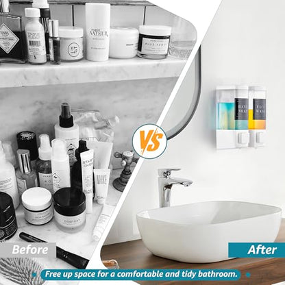 Shampoo and Conditioner Dispenser for Shower, 2 Chamber, White | Clog-Free Pump for Thick Liquids, 16.9oz Large Capacity, No Drill Wall Mounted Compact Design for Small Bathroom - color: Dm25-white