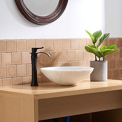 BWE Matte Black Bathroom Vessel Sink Faucet 1 Hole, Modern & Farmhouse | Single Handle, Wide Waterfall Spout, Ceramic Cartridge, Solid Brass Body, Pop-Up Drain & Water Line Included, Easy Install - color: Black