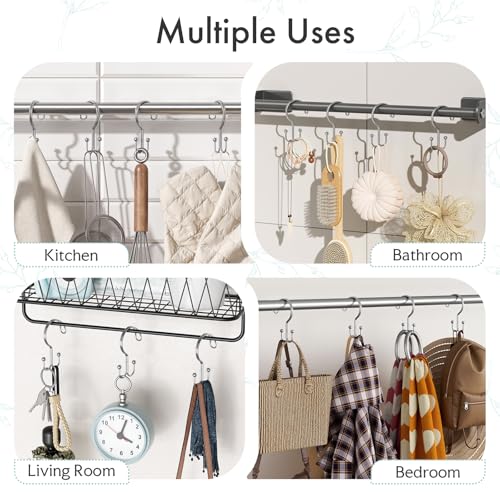 Bathway Shower Curtain Hooks Ring Chrome, 12 Pcs Double Sided Shower Hooks, Rust Proof Metal Shower Hooks for Bathroom, Anti-Drop Shower Rings for Shower Curtain & Liners - color: Chrome, style: Double-layer Shower Hooks