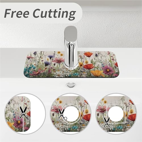 Kitchen Sink Splash Guard，wildflowers-in the meadow Faucet Mat Sink Gadgets-Super Absorbent Fast Drying Mat Drip Catcher for Kitchen, Bathroom,Sink Mat, Dish Drying Mat, Bathroom(15" X 5.5" ) - color: wildflowers-in the meadow