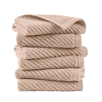 Madison Park 100% Zero Twist Cotton 6 Piece Bathroom Washcloth Set, Beige | 13" x 13" Bath Face Towels, 500 GSM Diagonal Ribbed Wash Cloths, Soft, Quick Dry, Highly Absorbent, Durable, Modern, OEKO TEX - color: Beige, size: 6 Piece Washcloth Towel Set