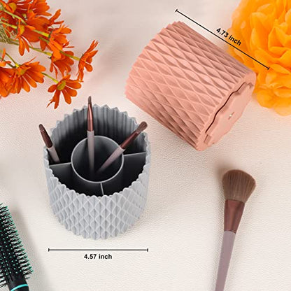 Makeup Brush Holder Organizer - 360° Rotating, 5-Slot Brush Cup for Cosmetics, Lipsticks, Pens | Vanity & Desk Organizer (Grey) - color: Grey
