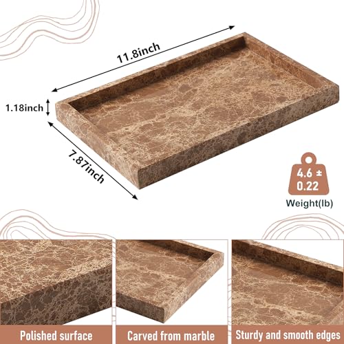 Marble Bathroom Tray,Pure Natural Vanity Tray | Marble Tray for Kitchen Counter Non-Ceramic/Non-Resin,Stone Trays 12 x 8 inch （Dark Brown） - color: Dark Brown