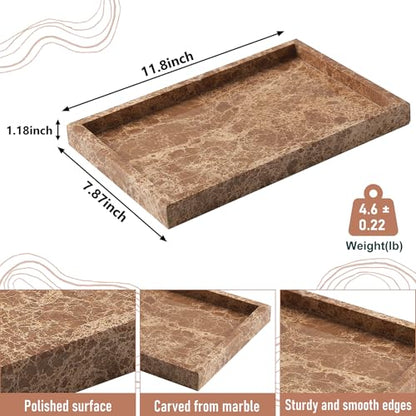 Marble Bathroom Tray,Pure Natural Vanity Tray | Marble Tray for Kitchen Counter Non-Ceramic/Non-Resin,Stone Trays 12 x 8 inch （Dark Brown） - color: Dark Brown