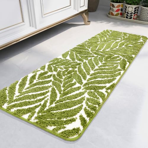 Grass Green Leaf Bathroom Runner - Bath Mats Non Slip Machine Washable Bathroom Decor Water Absorbent Bath Rugs for Sink Bathtub and Shower Leaves 18" x 47" - color: Grass Green, size: 1'6" x 4' (Rectangular)