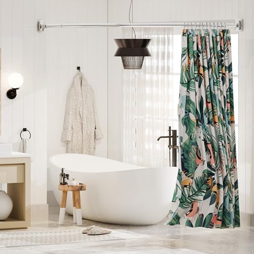 Curved Shower Curtain Rod, Need to Drill, 35-76 inches Adjustable Curved Shower Rod Rustproof Shower Rod Round Shower Curtain Rod for Bathroom, Bathtub, Stall, Stainless Steel, Chrome - color: chrome