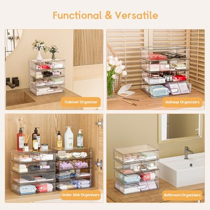 Clear Stackable Makeup Organizer with Drawer, 12''W Acrylic Storage Drawers | Cosmetic Display Case for Vanity Bathroom Countertop Drawers, Beauty Holder for Lipstick Brush Skincare Perfume - size: 2 Tier