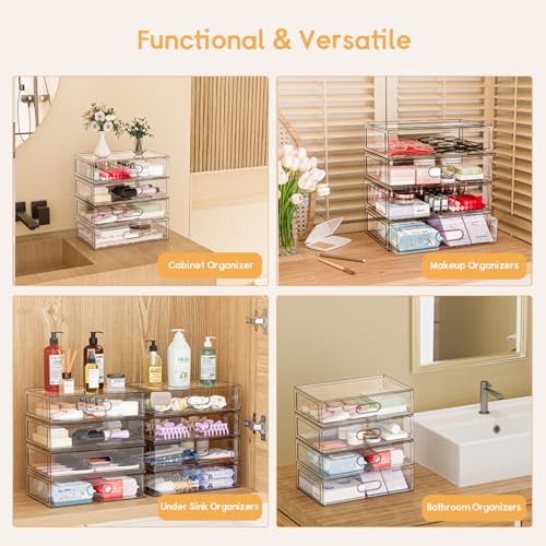 Clear Stackable Makeup Organizer with Drawer, 12''W Acrylic Storage Drawers | Cosmetic Display Case for Vanity Bathroom Countertop Drawers, Beauty Holder for Lipstick Brush Skincare Perfume - size: 3 Tier