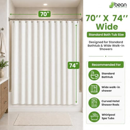 Bean Products White Cotton Bathtub Shower Curtain Liner- 70x74 - color: White, size: 70"W x 74"L (Pack of 1)