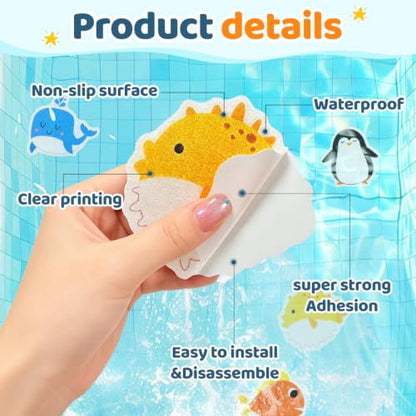 30 PCS Non Slip Bathtub Stickers for Kids, Cute Anti-Slip Shower Treads with Premium Scraper, Waterproof Safety Appliques for Bathroom Tub, Shower Floor, Stairs (Ocean) - color: Ocean
