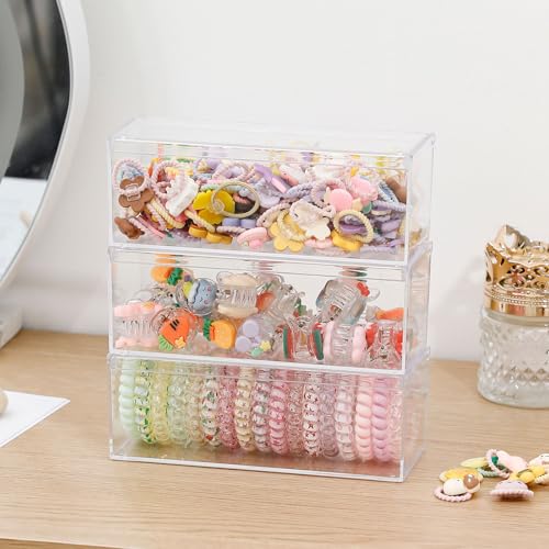 3 Pack Qtip Organizer Container with Lid, Clear, Plastic | Bathroom Vanity Storage Canister, For Cotton Swabs and Balls, Makeup Sponges, Floss Picks, For Countertop, Desk Drawer