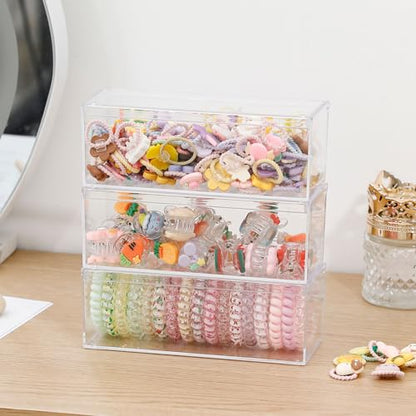 3 Pack Qtip Organizer Container with Lid, Clear, Plastic | Bathroom Vanity Storage Canister, For Cotton Swabs and Balls, Makeup Sponges, Floss Picks, For Countertop, Desk Drawer