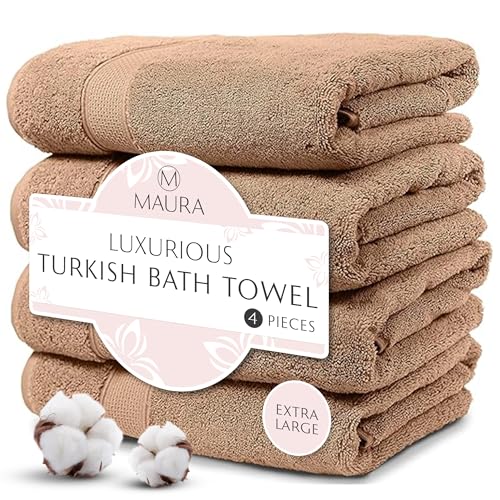 Maura Exquisite 4-Piece Turkish Bath Towel Set: Ultra-Soft, Thick, and Plush Towels for a Premium Hotel Experience in Timeless Classic Brown Elegance, Extra Large 30"x56" - color: Classic Brown, size: Bath Towel (4-Pack)