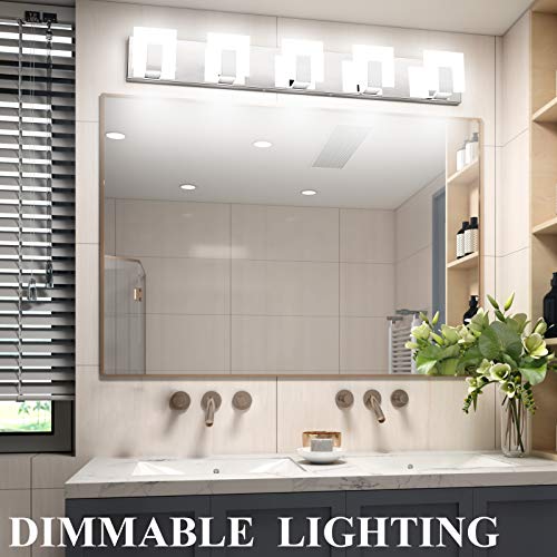 Aipsun Modern 5-Light LED Vanity Light - Dimmable Chrome Bathroom Wall Light Over Mirror (White Light) - size: 5 Lights